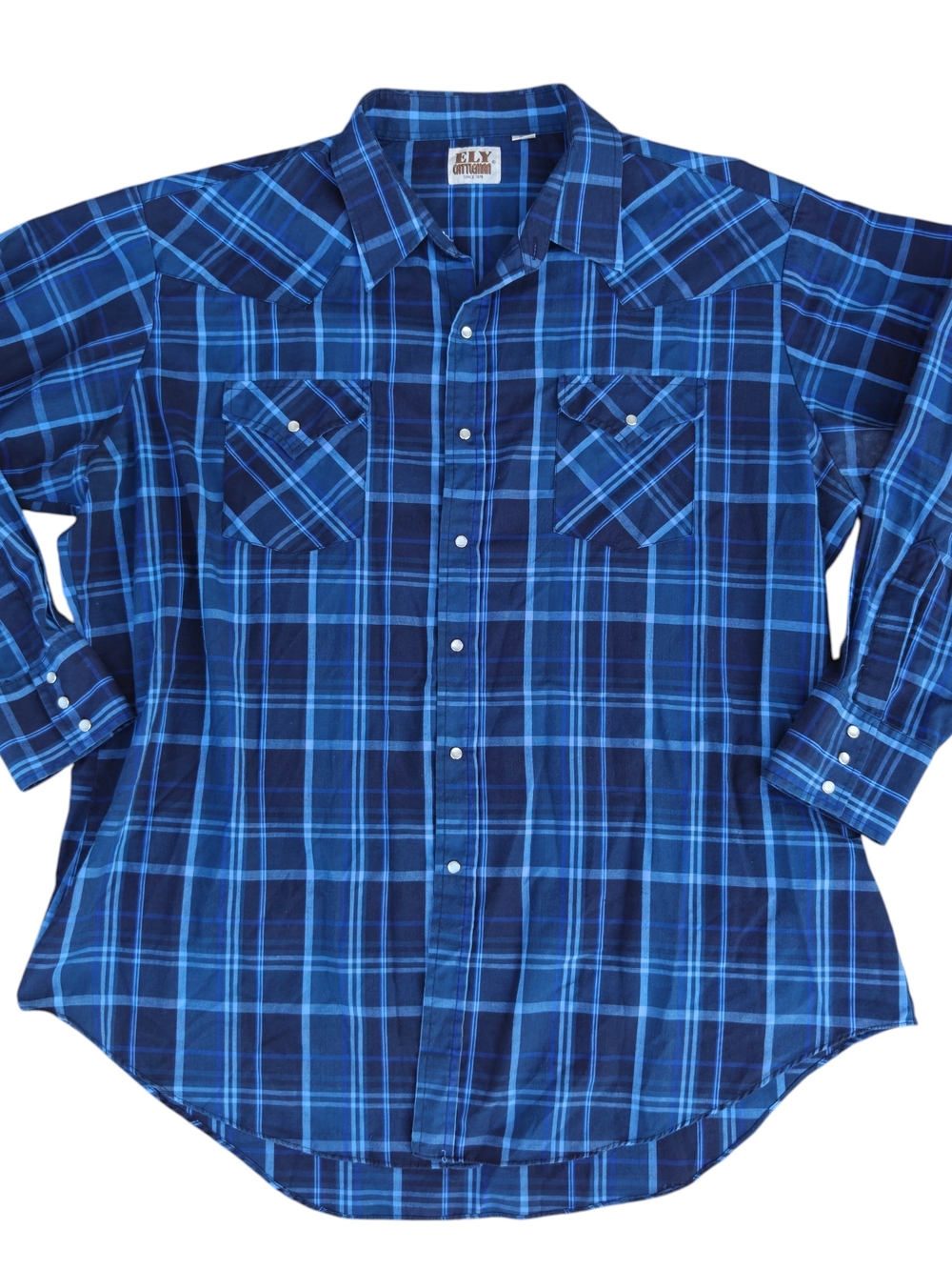 Ely Cattleman Men's XXL Western Pearl Snap Plaid Shirt Blue Plaid Cowboy Shirt